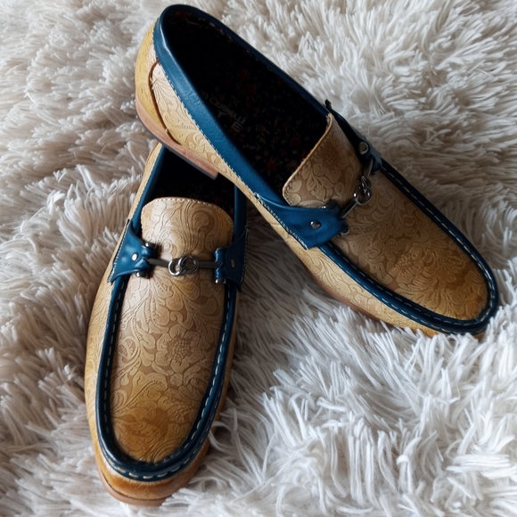 Antonio Cerrelli Mens tan scotch and navy loafers - Picture 2 of 11